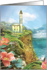 Lighthouse on Cliff with Wild Roses card