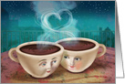 Coffee Cups and Steamy Heart Valentine card