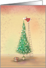 Santa Decorating a Tall Christmas Tree card