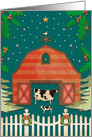Primitive Christmas Barn with Cow, Calf, and Dove card