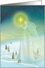 Angel and Glowing Star on Winter Landscape Blank card
