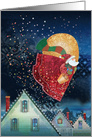 Christmas Santa Flying with Bucket of Sparkles card