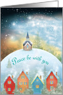 Starry Night Christmas Village and Church card