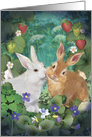 Easter Bunnies Cuddle in a Spring Garden card