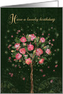 Roses and Fireflies Topiary Birthday card