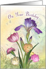 Iris and Spring Flowers Birthday card