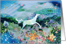 White Horse Running in Magic Garden Birthday card