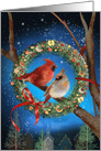 Christmas Cardinal Birds in a Holiday Wreath card