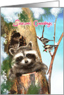 Season’s Greeting Raccoon and Chickadee Birds card