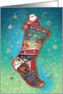 Christmas Stocking Patchwork Santa card