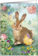 Easter Bunny and Chick in the Garden card