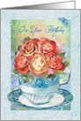 Roses in a Teacup Garden Floral Birthday card