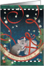 Mouse’s Surprise Gift with Holly, Ribbon, and Flowers. PPE card