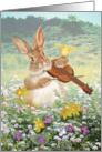 Easter Bunny Rabbit and Chick with Fiddle Violin Play card