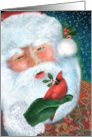 Christmas Santa Claus with Cardinal and Holly card