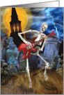 Mr. Bones Skeleton Playing Electric Guitar on Halloween card