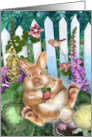 Easter Bunny Rabbit in a Garden with Strawberry, Cabbages, and Flowers card