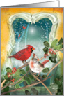 Christmas Cardinal Birds on Snowy Night card