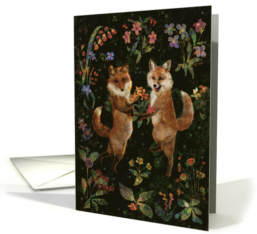 Fox and Vixen Dancing in Flowers Valentine card (1508796)