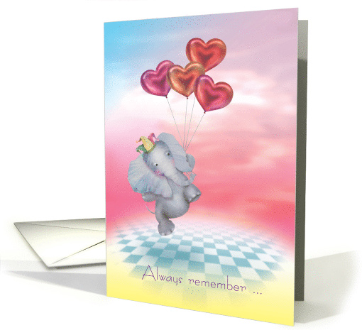 Elephant with Heart Balloons Valentine card (1510124)