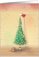 Santa Decorating a Tall Christmas Tree card