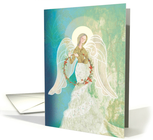 Angel with a Wreath Woven of Twigs and Flowers Blank card (1539100)