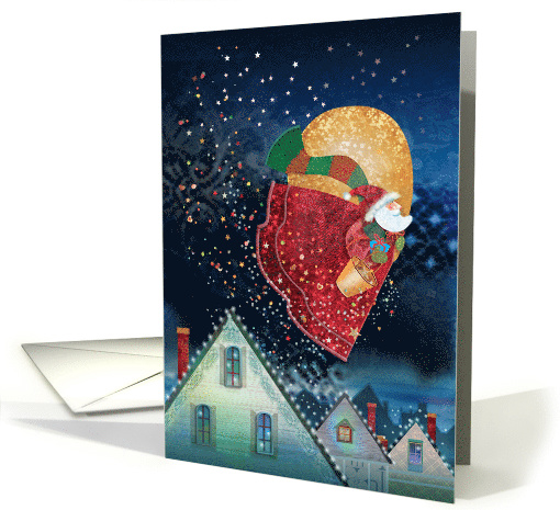 Christmas Santa Flying with Bucket of Sparkles card (1540138)