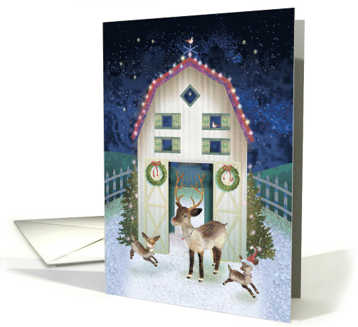 Decorated Christmas Barn with Reindeer card (1540140)