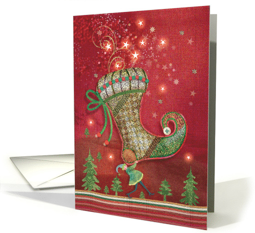 Christmas Stocking Elf and Stars card (1546148)