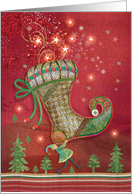 Christmas Stocking Elf and Stars card
