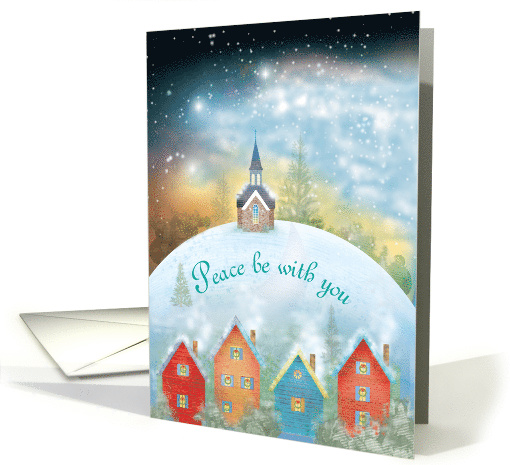 Starry Night Christmas Village and Church card (1546156)