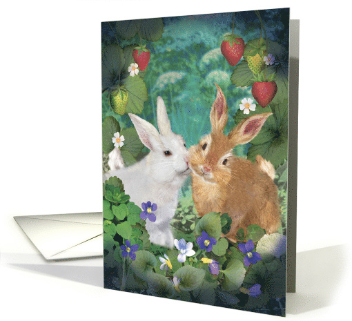 Easter Bunnies Cuddle in a Spring Garden card (1562764)