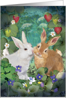 Easter Bunnies Cuddle in a Spring Garden card