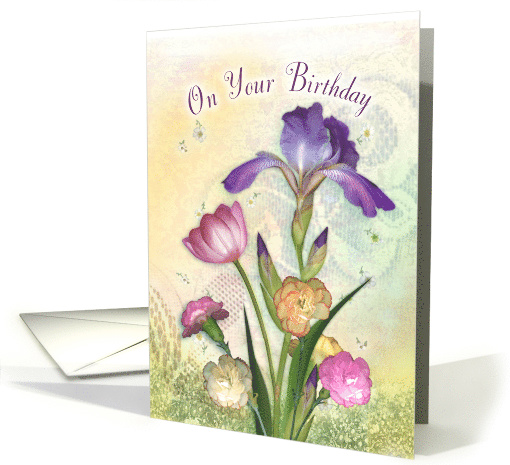 Iris and Spring Flowers Birthday card (1576736)