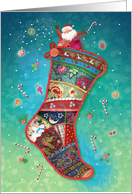 Christmas Stocking Patchwork Santa card