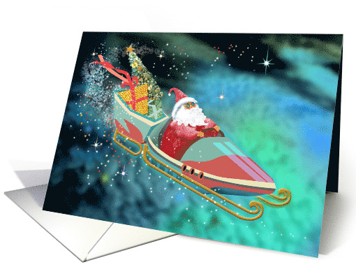 Christmas Santa Space Rocket Sled Car card (1589686)