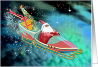 Christmas Santa Space Rocket Sled Car card