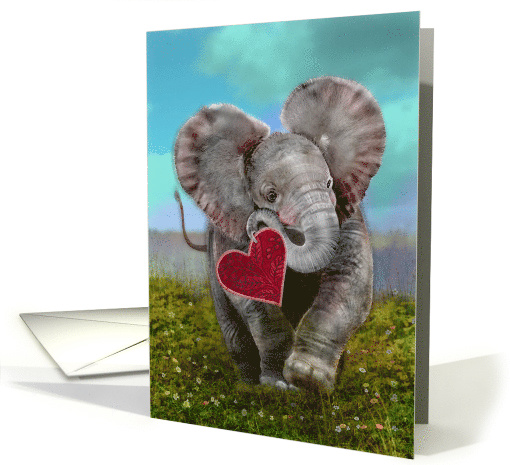 Valentines Day Elephant Baby Carrying a Heart card (1596570)