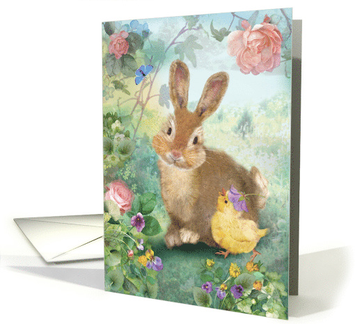 Easter Bunny and Chick in the Garden card (1600372)