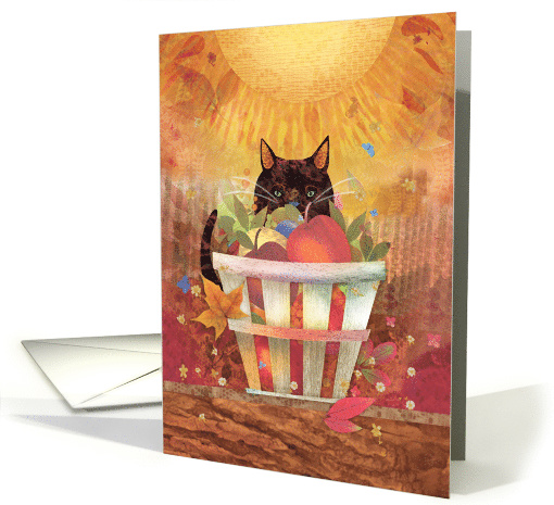 Thanksgiving Cat with Sun and Harvest Basket card (1631870)