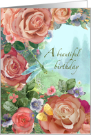 Rose Garden and Dragonfly Birthday card