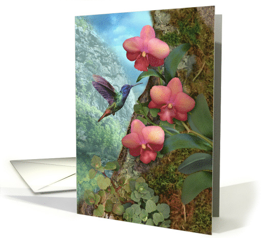 Hummingbird Orchid Rainforest Blank Note card (1639874)