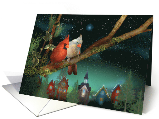 Pair of Cardinal Birds Small Town Holiday Lights card (1640966)
