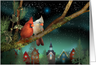 Pair of Cardinal Birds Small Town Holiday Lights card