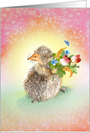 Hedgehog Valentine’s Day with Flowers and Butterfly card