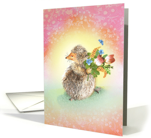 Hedgehog with Bouquet of Flowers and Birthday Wishes card (1667538)