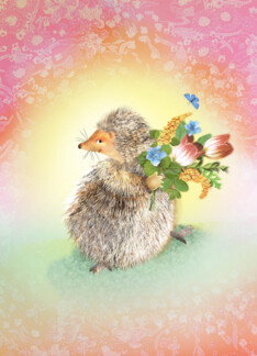 Hedgehog with Bouquet of Flowers Thinking of You
