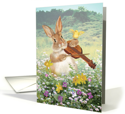 Easter Bunny Rabbit and Chick with Fiddle Violin Play card (1677344)