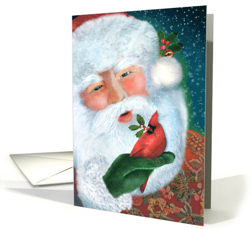 Christmas Santa Claus with Cardinal and Holly card (1694608)