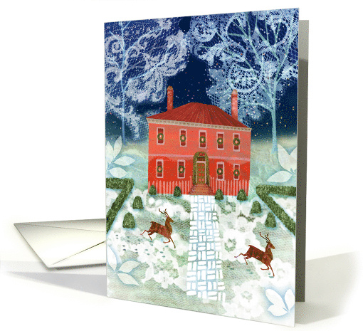 Christmas Holiday House with Deer and Wreaths card (1702612)